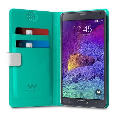 PURO Uniwallet Bi-Color - Uniwersalne etui obrotowe 360° z kieszonkami na karty, rozmiar XXL (biały)