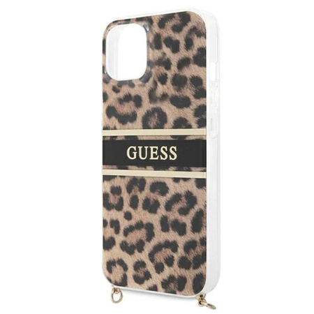 Guess Leopárd arany csíkos kereszttartó - iPhone 13 Mini tok