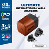 Energizer Ultimate - Multiplug EU / UK / US GaN 20W PD mains charger (Walnut burl)