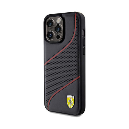 Ferrari Perforated Waves Metal Logo - Etui iPhone 15 Pro Max (czarny)