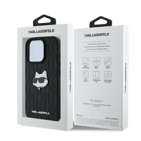 Karl Lagerfeld Monogram Choupette Head Pin - Pouzdro iPhone 16 Pro (černé)