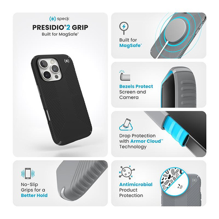 Speck Presidio2 Grip - pouzdro pro iPhone 16 Pro (černé / břidlicově šedé / bílé)