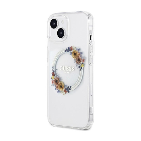 Guess IML Flowers Wreath MagSafe - Pouzdro iPhone 15 (Průhledné)