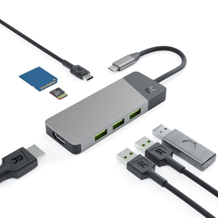 Green Cell - Dokovací stanice HUB USB-C HDMI 4K DEX Slot pro karty SD a MicroSD USB 3.1