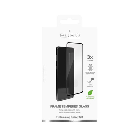 PURO Frame Tempered Glass - Tvrzené ochranné sklo pro Samsung Galaxy S21 (černý rámeček)