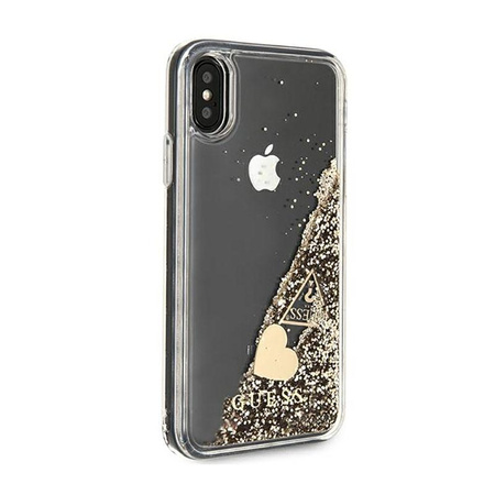 Guess Liquid Glitter Charms - Etui iPhone  Xs / X (złoty)