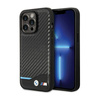 BMW Leather Carbon Blue Line - Coque pour iPhone 13 Pro Max (Noir)