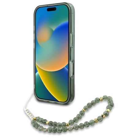 Guess IML Flowers Allover Electro With Pearl Strap MagSafe - Hülle iPhone 16 Plus (Grün)