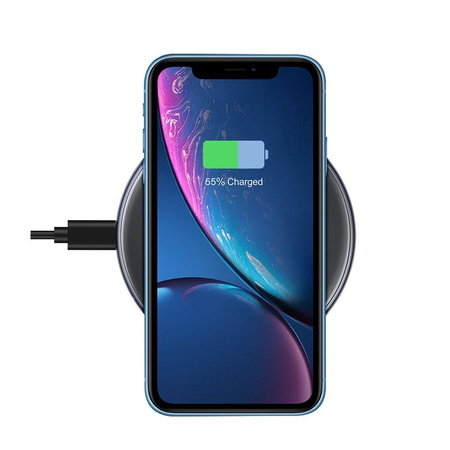 Chargeur sans fil rapide Crong PowerSpot - Chargeur sans fil USB-C Qi 15W en aluminium avec revêtement en verre trempé (Shadow Black)