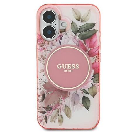 Pouzdro Guess IML Flower & Tonal Circle MagSafe - iPhone 16 Plus (růžové)