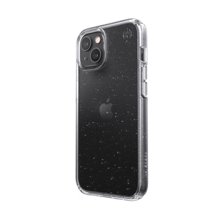 Speck Presidio Perfect-Clear s třpytkami - pouzdro pro iPhone 13 s povrchovou úpravou MICROBAN (čiré/platinové třpytky)