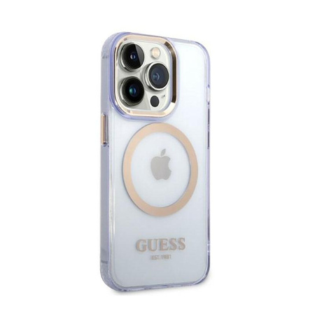 Guess Gold Outline Translucide MagSafe - Étui pour iPhone 14 Pro Max (violet)