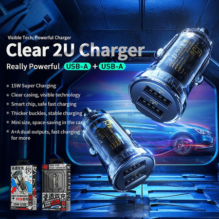 WEKOME WP-C40 Vanguard Series - Car Charger 2 x USB-A Fast Charging 15W (Black / Transparent)