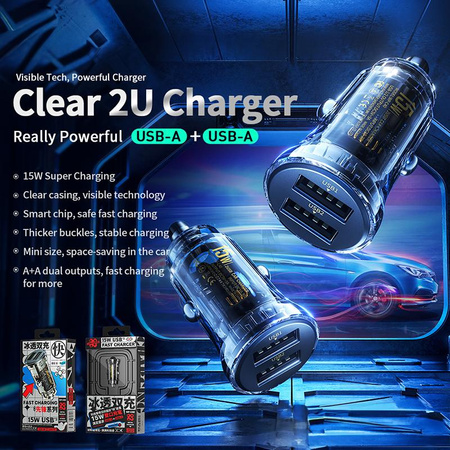WEKOME WP-C40 Vanguard Series - Car Charger 2 x USB Fast Charging 15W (Black / Transparent)