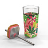 Quokka Liquid Cube - 540 ml glass mug with stainless steel straw (Pink Jungle)