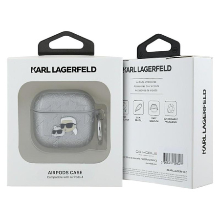 Karl Lagerfeld Monogram Karl & Choupette Head - Pouzdro AirPods 4 (stříbrná)