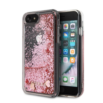 Guess Liquid Glitter Hearts - Coque iPhone SE 2020 / 8 / 7 (rose/rouge)