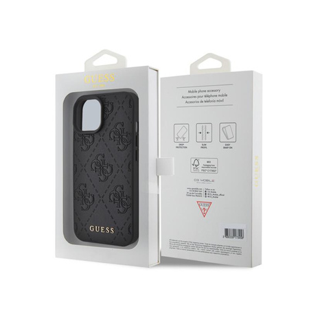 Guess Leather 4G Stamped - Case for iPhone 15 (Black)