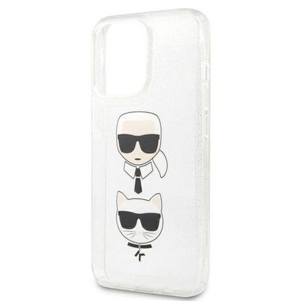 Karl Lagerfeld Glitter Karl & Choupette Head - Coque iPhone 13 Pro (argent)