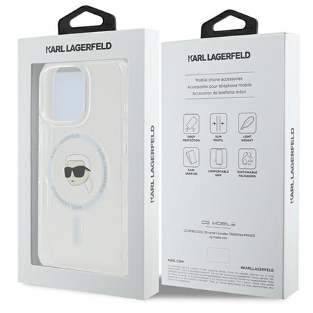 Karl Lagerfeld IML Metal Karl Head MagSafe - pouzdro pro iPhone 16 Pro (bílé)
