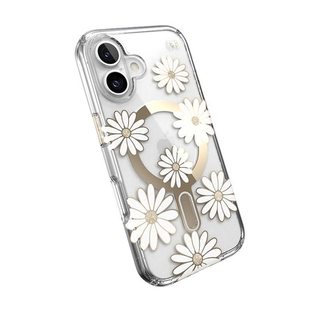 Speck Presidio Lux ClickLock & MagSafe - iPhone 16 Case (Sunshine Daisies / Clear / Gold)