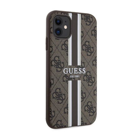 Guess 4G Étui MagSafe à rayures imprimées pour iPhone 11 (marron)