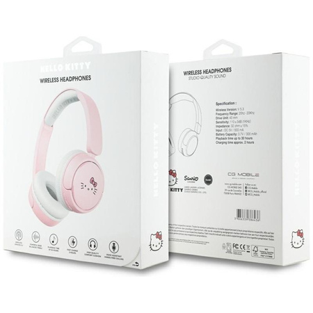 Hello Kitty Face Logo - Wireless Over-Ear Bluetooth Headphones V5.3 (Pink)