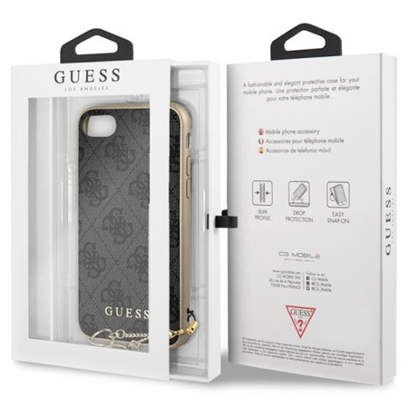 Guess 4G Charms Collection - Coque pour iPhone SE 2022/ SE 2020 / 8 / 7 avec pendentif (gris)