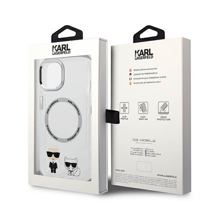 Karl Lagerfeld Karl & Choupette Aluminium MagSafe - pouzdro pro iPhone 14 (průhledné)