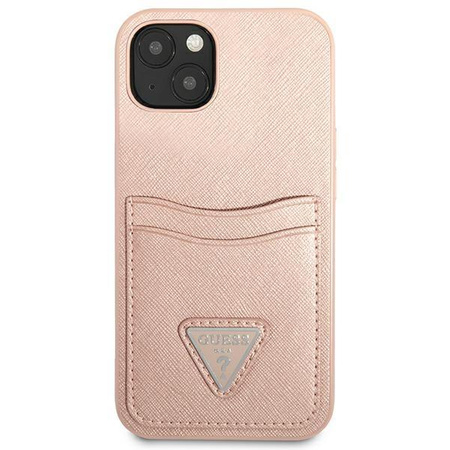 Guess Saffiano Double Card Triangle - Étui pour iPhone 13 mini (rose)