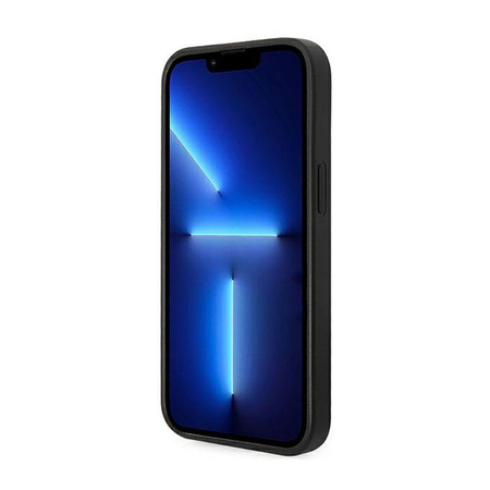 Guess Saffiano Metal Logo Stripes - Étui pour iPhone 14 (noir)