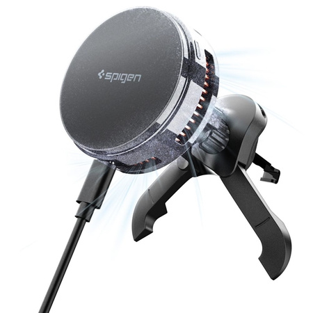 Spigen Essential EV25MFAQ – Magnetische Lüftungshalterung mit kabellosem Laden 25W MagSafe Qi2.2 (Schwarz)