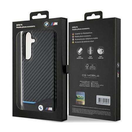 BMW Leder Carbon Blue Line - Tasche für Samsung Galaxy S24+ (schwarz)