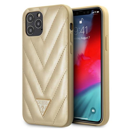 Guess V Gesteppt - iPhone 12 Pro Max Tasche (Gold)