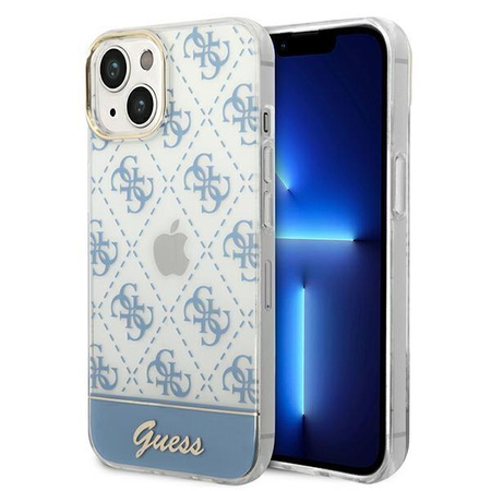 Guess 4G Stripe Script Logo Galvanizovaný vzor - pouzdro pro iPhone 14 Plus (modré)