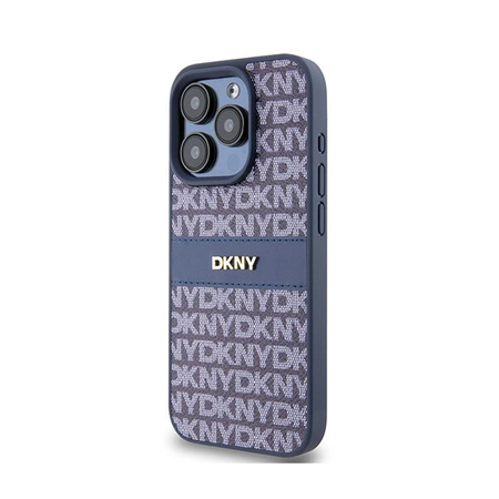 DKNY Leather Mono Stripe & Metal Logo - Coque pour iPhone 15 Pro (bleu)