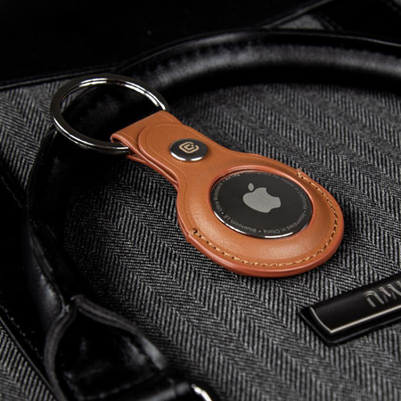 Crong Leather Case with Key Ring - Leather protective key ring case for Apple AirTag (brown)