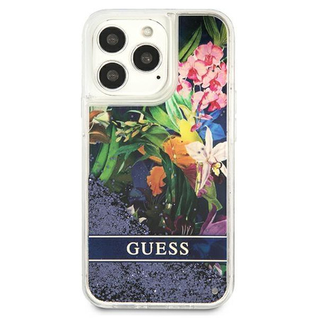 Guess Liquid Glitter Flower - Coque iPhone 13 Pro Max (bleu)