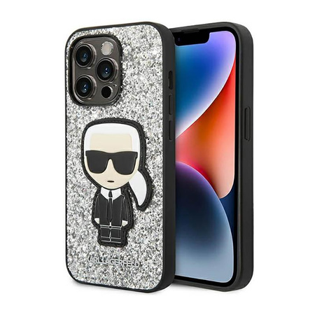 Karl Lagerfeld Glitter Flakes Ikonik - pouzdro pro iPhone 14 Pro (stříbrné)
