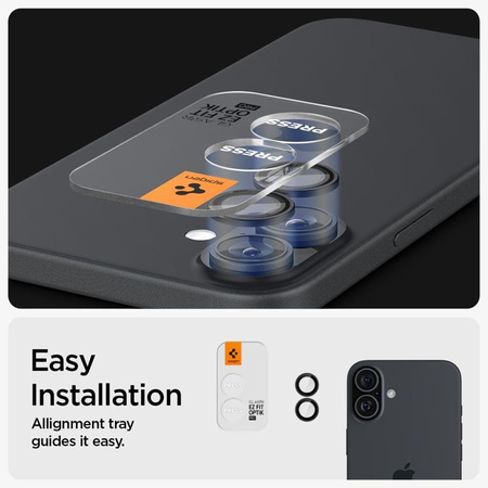 Spigen Optik Pro GLAS.TR EZ Fit Camera Protector 2-Pack - ochranné sklo objektivu pro iPhone 16 / 16 Plus (2 ks) (černá)
