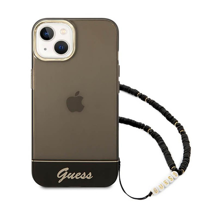 Průsvitný perleťový řemínek Guess - pouzdro pro iPhone 14 (černé)