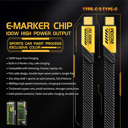 WEKOME WDC-192 Mecha Series - Câble de connexion USB-C à USB-C 100W à charge rapide 1,2 m (Jaune)