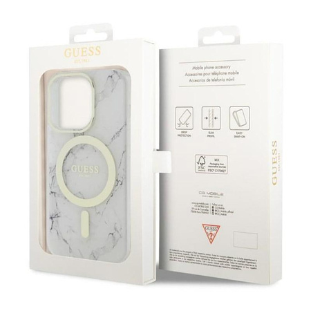 Guess Marble MagSafe - Etui iPhone 14 Pro (Biały)