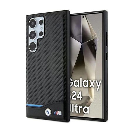BMW Leder Carbon Blue Line - Tasche Samsung Galaxy S24 Ultra (schwarz)