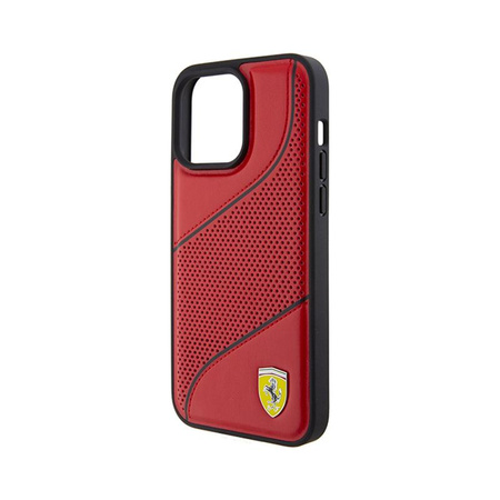 Ferrari perforált hullámok fém logó - iPhone 15 Pro tok (piros)