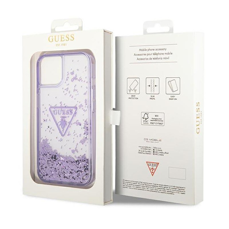 Guess Liquid Glitter háromszög logó tok - iPhone 14 Plus tok (lila)