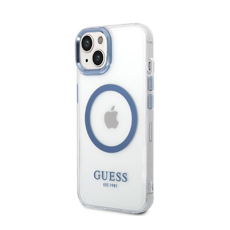 Guess Metal Outline Magsafe - Coque pour iPhone 14 Plus (transparent / bleu)