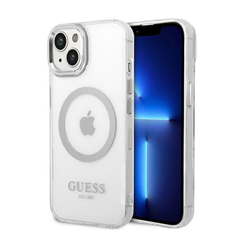 Guess Metal Outline MagSafe - pouzdro pro iPhone 14 (průhledné / stříbrné)