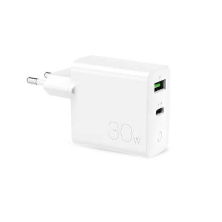 PURO Mini rychlá cestovní nabíječka - USB-A + USB-C Power Delivery 30W rychlá cestovní nabíječka (bílá)