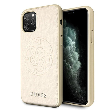 Guess Saffiano 4G Circle Logo - iPhone 11 Pro Max Case (Gold)